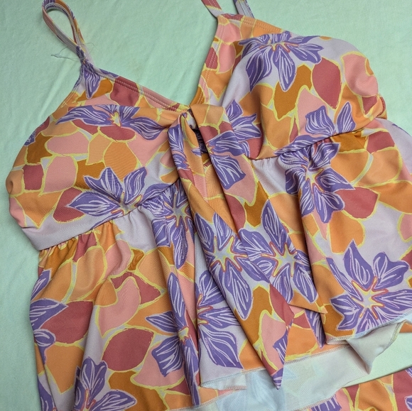 2/$25-Bikini-Flourescent Floral Print Highrise Bottoms & Tie Front Ruffled Tank - Picture 8 of 10